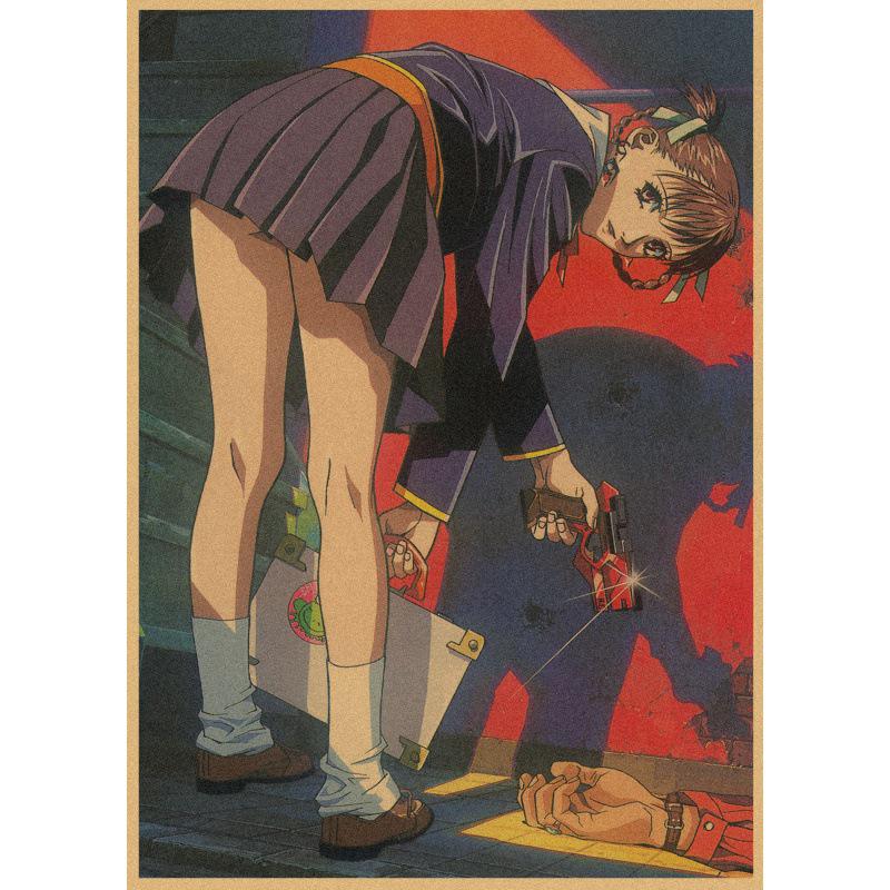 Retro Japanese Anime Wall Poster - Yasuomi Umetsu's Girl Killer on Kraft Paper