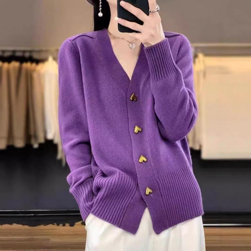 Women S V Neck Button Knit Cardigan Loose Fit Sweater Coat