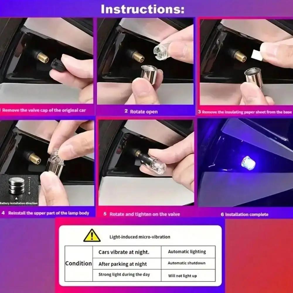4 шт. Прочные колпачки для вентилей шин с подсветкой – Колпачки для вентилей с подсветкой для автомобилей, мотоциклов, велосипедов и электромобилей