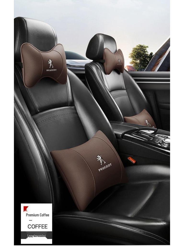 Compatible Headrest & Lumbar Support Cushions, Neck Pillows, and Interior Emblems for Peugeot 408, 4008, 2008, 508L.