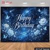 2D Dark Blue Galaxy Happy Birthday Backdrop with Flowers and Butterflies Party Banner