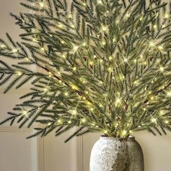 10 шт. Рождественские ветки сосны Норфолк с подсветкой, предварительно освещенные искусственные сосновые стебли для DIY венков, наполнители для ваз, внутренний и наружный декор