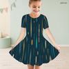 Girls Round Neck Short Sleeve Abstract Printed A Line Flared Dress