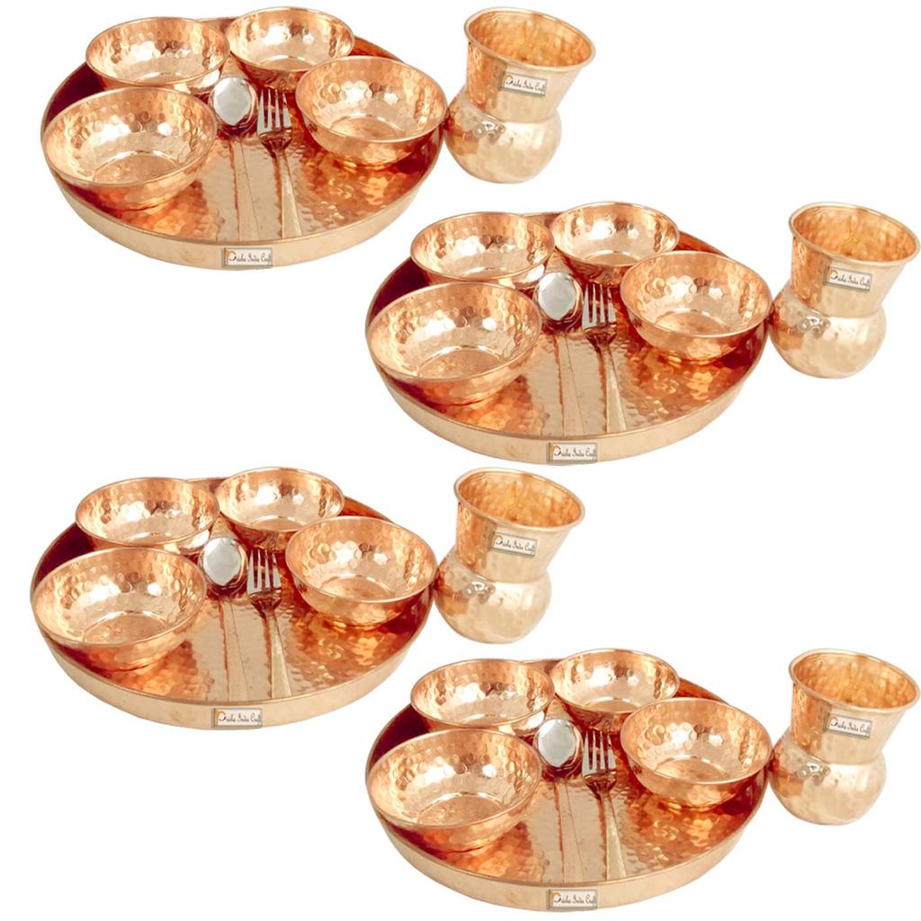 Prisha India Craft Traditional Dinner Set of 6 Dinnerware 100% Pure Copperware Thali Set Diameter 12"