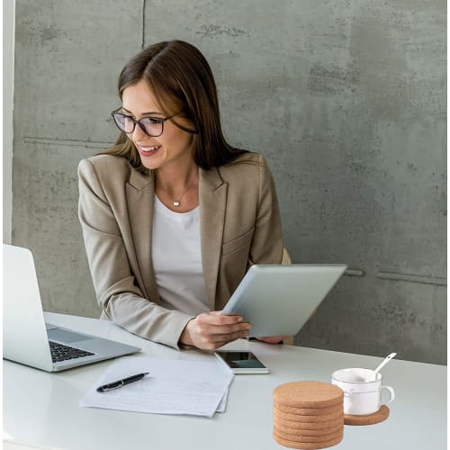 Stylish wooden cork coasters, 5mm thick, 10cm diameter, round, pack of 12, heat-resistant, non-slip, for drinks, warm gifts, large capacity, suitable