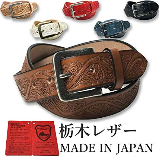 WING LEATHER Ремень из кожи Tochigi - Мужской повседневный ремень из натуральной кожи, Сделано в Японии, Коровья кожа, Местный, Стильный тисненый рисунок, 35 мм, W004, Размер M,