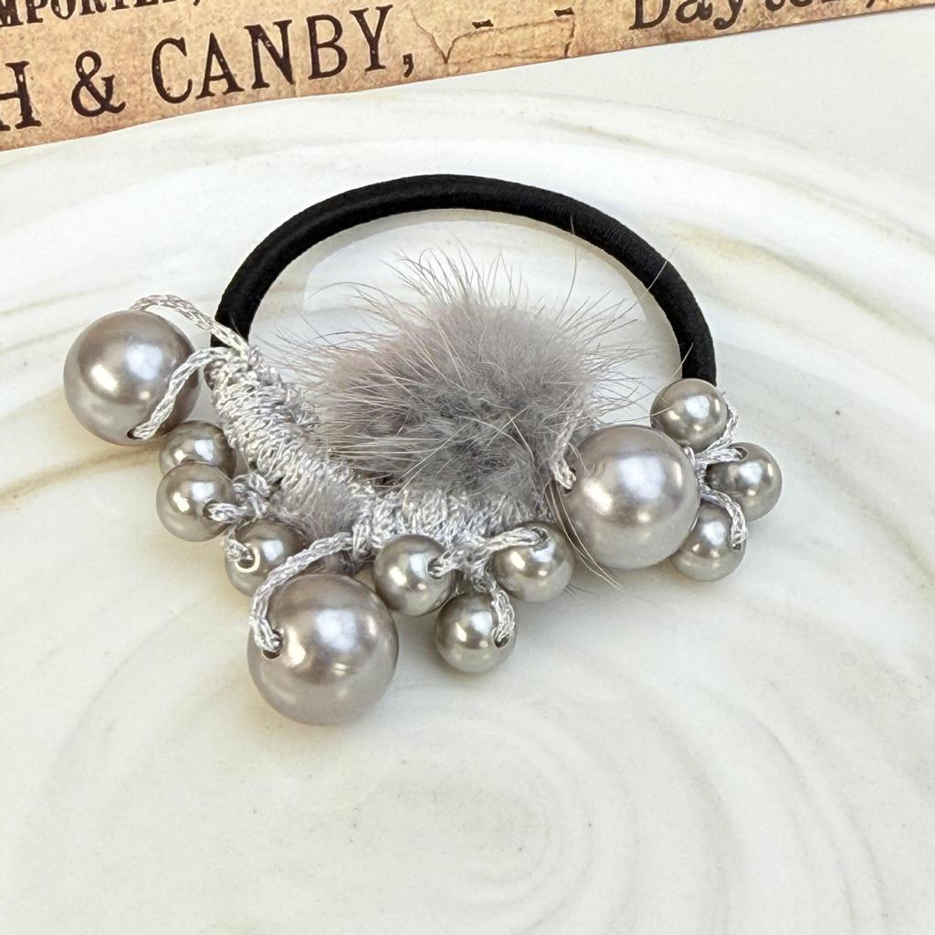 Корейская модная резинка для волос: Женский разноцветный аксессуар для хвоста с помпонами и жемчугом, эластичный