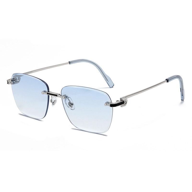 HBK Trend Rimless Square Sunglasses Custom Designer Metal Frame in Blue for Men and Women High Quality Unisex Fashion Glasses