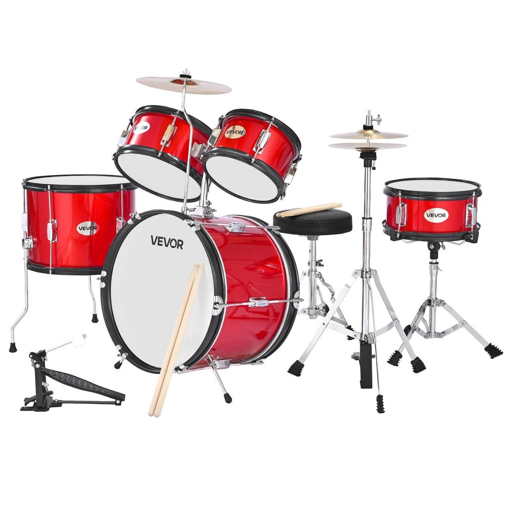 VEVOR Kids Drum Set, 5-Piece 16 in / 406.4 mm Junior Drum Sets, Beginner Drums Set with Adjustable Throne and Two Pairs of Drumsticks