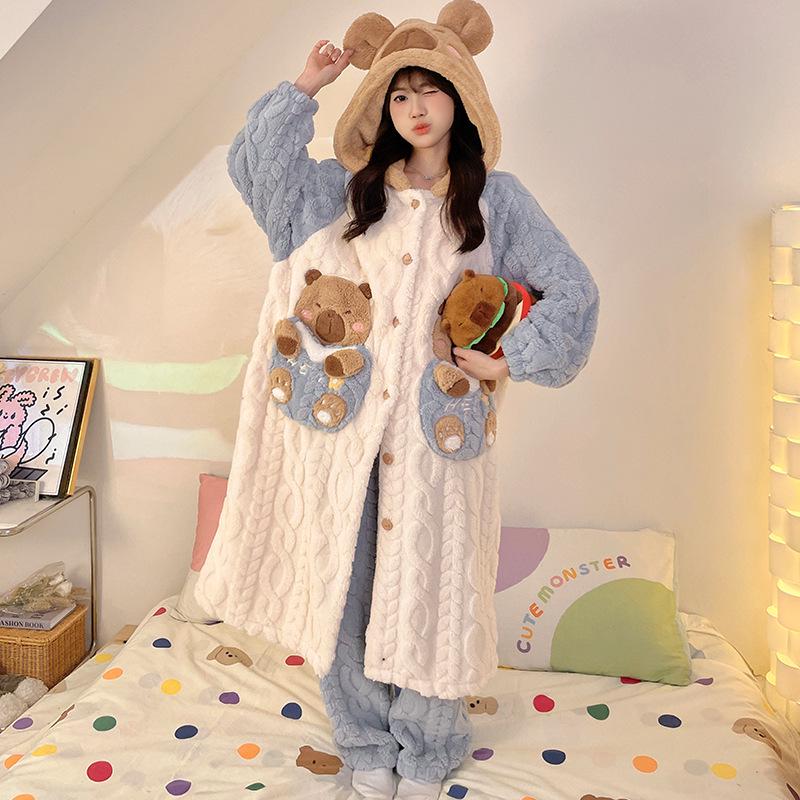 Женская зимняя ночная рубашка из бархата и кораллового флиса размера плюс - симпатичная домашняя одежда из плотной фланели