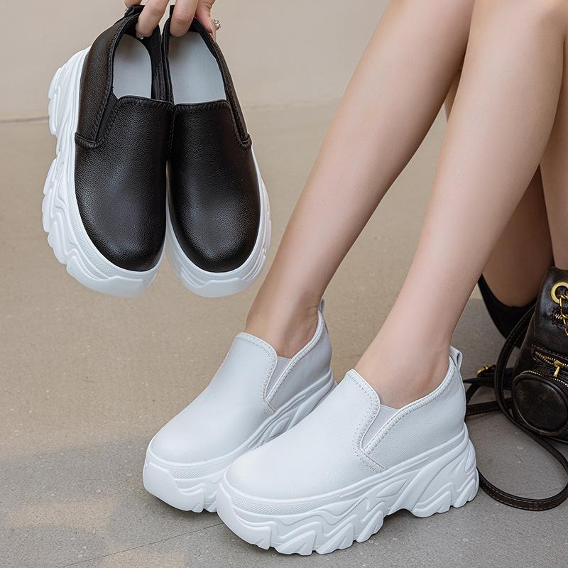 Platform-soled Loafers Women's Shoes In the Autumn of 2025, the New Versatile Lazy One-pedal Lychee Pattern Casual Shoes, Casual Tide