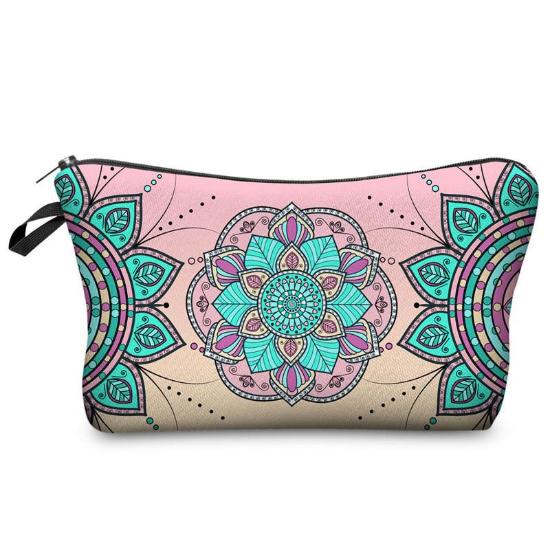 Trendy Vintage Mandala Flower Makeup Bag Handbag For Travel Polyester Lining Various Color Options