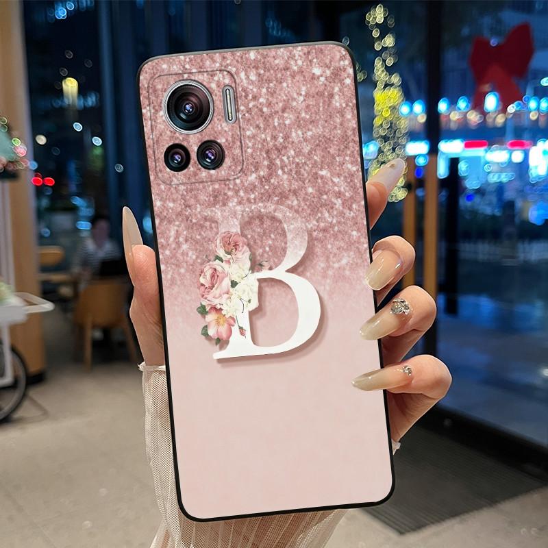 Case For Motorola Edge 30 Ultra Black Case Initial Letter Couple Pattern Shockproof Soft Motorola Edge 30 Ultra Cover
