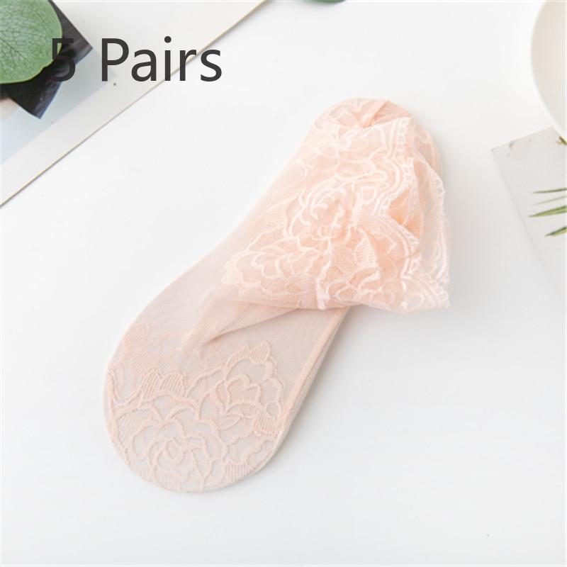 5 пар женских летних тонких кружевных носков однотонной расцветки