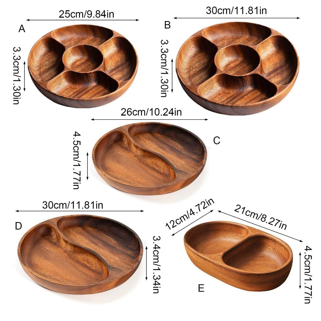 Round Divided Servings Tray Wood Nut Holder Serving Dishes Dried Fruit Tray Appetizers Tray Dish Platters Easy To Clean
