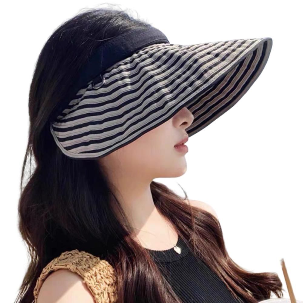 Wide Brim Sun Protection Cap Foldable Striped Headband Stripe Empty Top Hat Beach Holiday