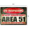 Metal Area 51 Sign Tin Retro Warning Vintage Wall Decor Trespassing Plate Signs