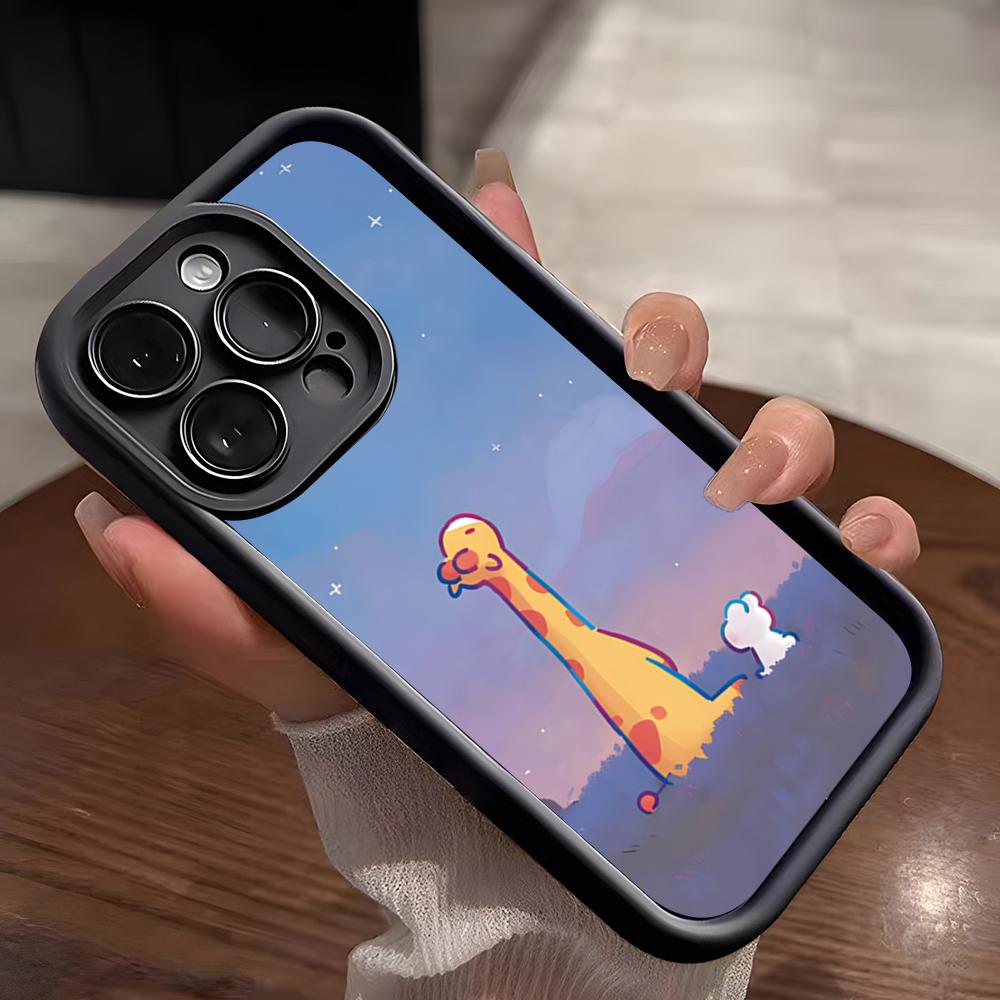 Милый Чехол для Телефона с Жирафом Для IPhone 17 Pro Max 15 Pro 16 14 Plus 12 13 Mini 11 Pro Ударопрочный Мягкий Чехол