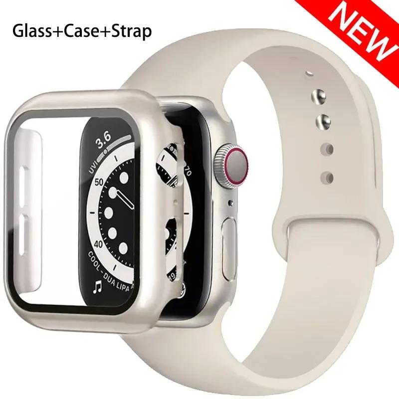 Стекло+корпус+ремешок для Apple Watch band 44 мм 45 мм 42 мм 41 мм 40 мм 38 мм Силиконовый ремешок для часов браслет iWatch series 8 9 7 6 5 4 3 SE