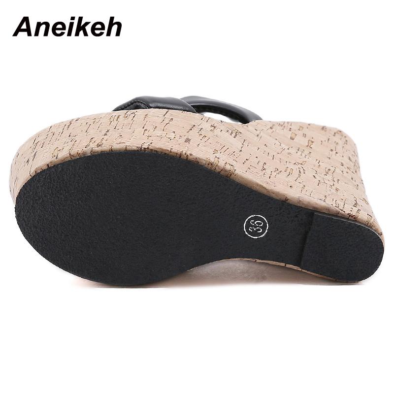 Aneikeh Женские шлепанцы на танкетке Летние босоножки с открытым носком на платформе Супер высокие каблуки Женская обувь для вечеринок Размер 35-42