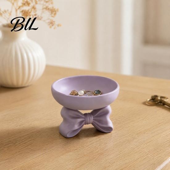 Decorative Catchall Tray 3D Printed Elegant Bow Jewelry Tray, Purple Ring Earring Holder, Sweet Style Ornament Holder Vanity Organizer, Entryway