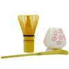 3-Piece Set: Tea Whisk, Straightener, and Tea Scoop, Made of Bamboo, Natural Bamboo, 100-Standing, Flower Design
