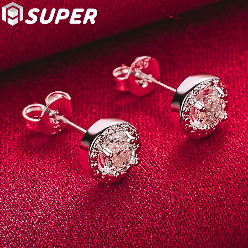 Ювелирные изделия из стерлингового серебра 925 пробы, круглые серьги-гвоздики с цирконом AAA