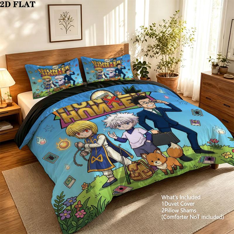 Hunter X Hunter Pattern Bedding Quilt Set Quilt Cover Pillowcase Home Birthday Gift(1 * duvet cover + 2 * pillowcase, without core)