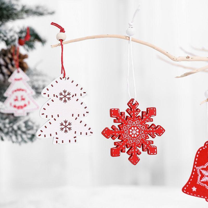 Wooden Christmas Tree Ornaments Nordic Style Snowflake Reindeer Star Hanging Decor Window Display