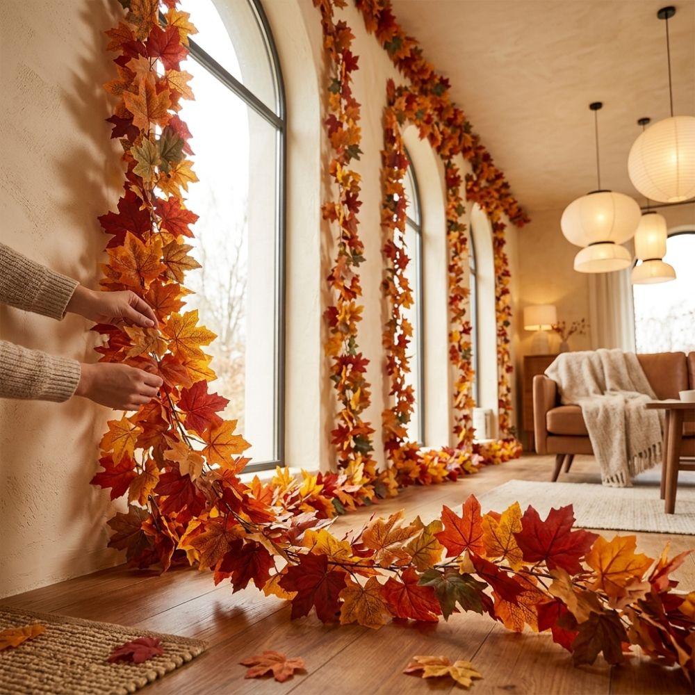 Vibrant Autumn Leaf Hanging Vine Realistic Faux Fall Leaves Strings Halloween Party