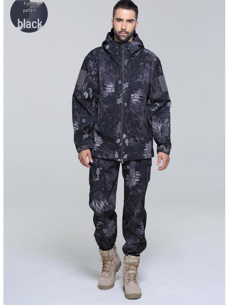 Мужской водонепроницаемый ветрозащитный комплект куртки софтшелл TAD из флиса «акулья кожа» камуфляжной расцветки