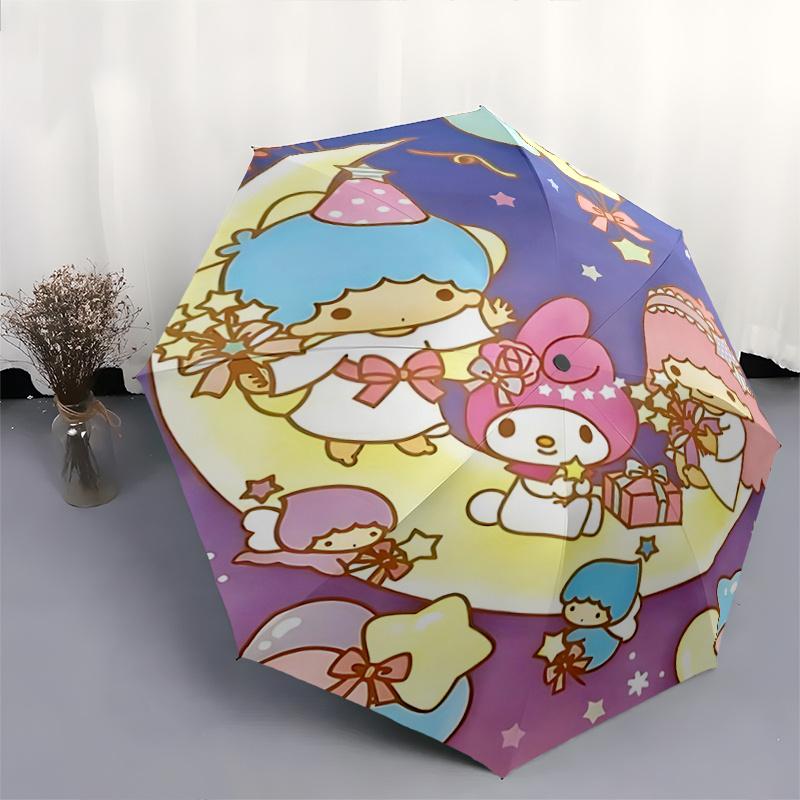 1pc My Melody & Little Twin Stars Festival Gift Umbrella - Automatic Opening/Closing, Portable 3-Fold Design, 8-Rib Iron Frame Outdoor Umbrella for Fa