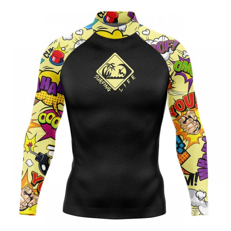 Mens Long Sleeve Rash Guard Surfing Suit Quick Dry UV Protection Swimwear Compression Fit