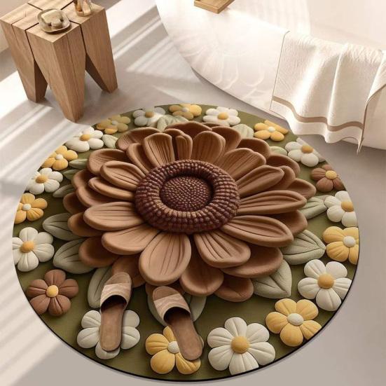 Цветочный Плюшевый Диатомовый Земляной Коврик для Пола 3D Визуальный Цветочный Узор Диатомовая Грязь Коврики для Пола Нескользящий Впитывающий Коврик для Ванной для Спальни Кухни Прихожей