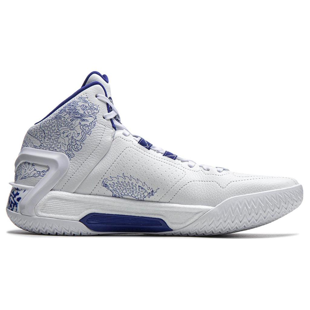 Li Ning Liren 4 Циановый Район Удобная Амортизация, Износостойкие Средние Баскетбольные Кроссовки Мужские Белый Синий ABAT141-1