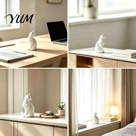 Creative Desktop Accessories for Study 3D Printed Cat Sculpture, Modern Style Matte Statue, Black Minimalist Animal Art Room Decor And White