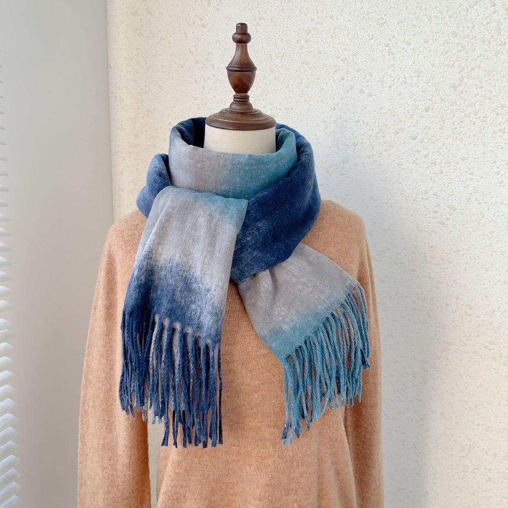 2024 Autumn/Winter New Gradient Imitation Cashmere Tassel Printed Scarf Fashion Versatile Office Warm Shawl Scarf For Men And Women