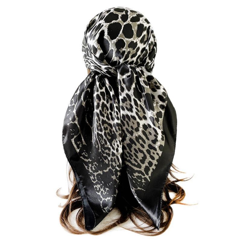 Headscarf, faux silk satin square scarf, leopard-print scarf, 90cm large scarf