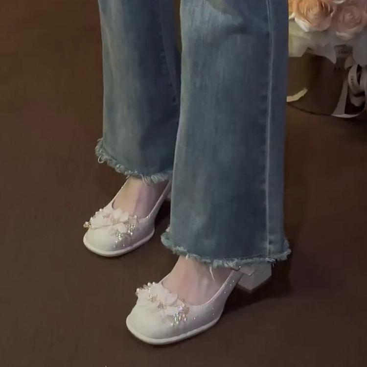 Туфли женские с юбкой «Сказочный ветер» Мэри Джейн 2024 года, свадебные туфли, туфли для подружек невесты, водонепроницаемые туфли на маленьком толстом каблуке, одинарные туфли на высоком каблуке