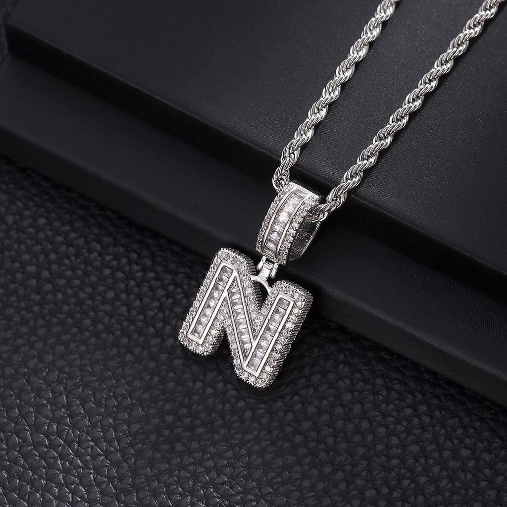 Zircon Inlaid Rock Sugar Initial Pendant Necklace - European & American Hip-Hop Style