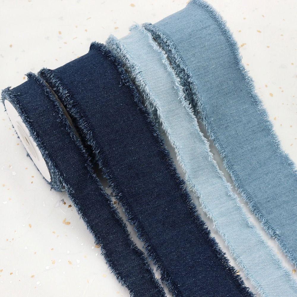 Hairclip Bows Denim Ribbon 1.5Yards Handmade Fringe Silk Ribbon DIY Sewing Crafts  DIY Sewing