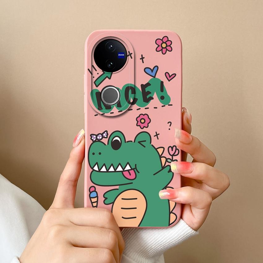 Для Vivo V50 Y16 Y31 Y53S Y55 IQOO Z10X Y51 Y70 Чехлы для телефона Шаловливый динозавр Рисунок Жидкий силикон Пылезащитный Полный защитный чехол Для Vivo Задняя крышка