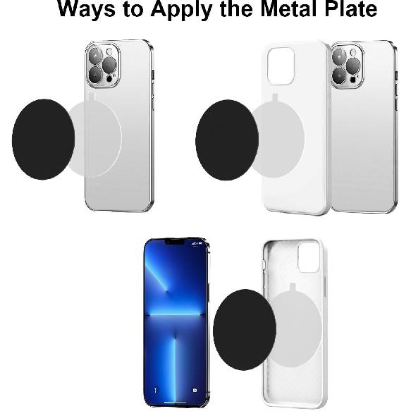 Metal Plates for Magnets, 8 Pack Black Adhesive Phone Mount Plate | 4 Rectangle & 4 Round plates with strong adhesive. Fits car mounts, GPS stands &