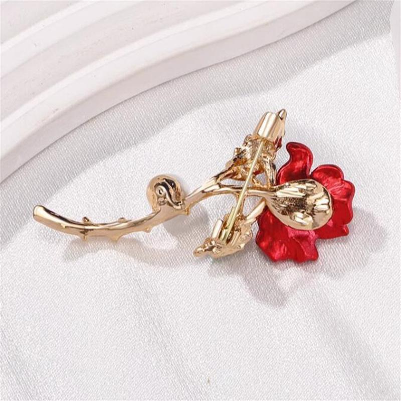 Elegant Temperament Red Rose Pearl Brooch Pins For Women Enamel Flower Corsage Wedding Party Jewelry Accessories Gift