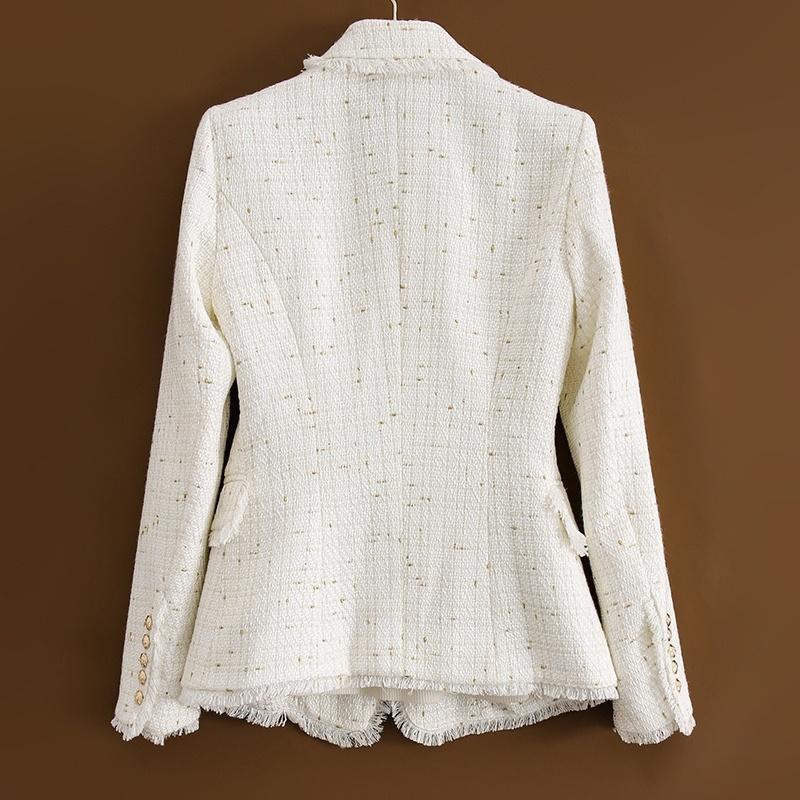 Womens Slim Fit Chic Blazer Jacket Korean Style Double Breasted Chiffon Blend Tailored Coat