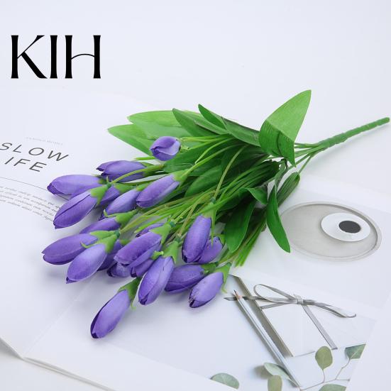 Fake Flower 1 Bouquet Artificial Realistic Colorfast 21 Simulation Heads Vivid Tulip Wedding Favors Faux Silk