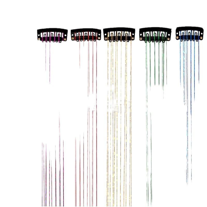 Накладные волосы Laser Silk из 6 прядей мишуры — яркие, бесшовные, с цветными золотыми и серебряными блестками
