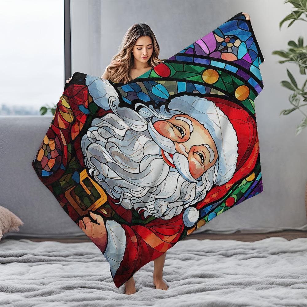 Tuniu Santa Claus Mosaic Print Blanket Sofa Bed Throw for Living Room Bedroom Decorative Warm Fleece Blanket