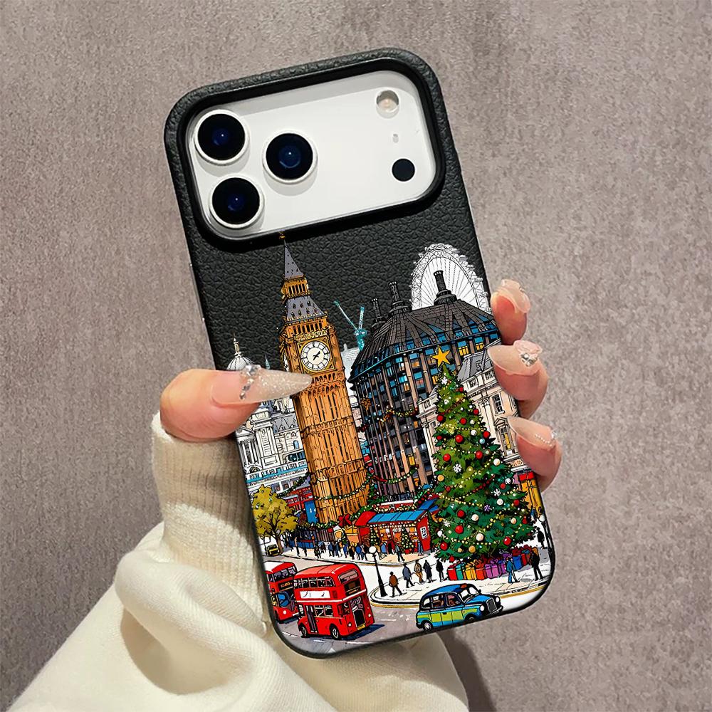 Ins Мультяшный Рождественский Стиль Чехол Для Телефона Для iPhone 17 16 Pro Max 15 14 13 12 11 Pro Max 16 Plus Уличный Пейзаж Чехлы Для Телефона
