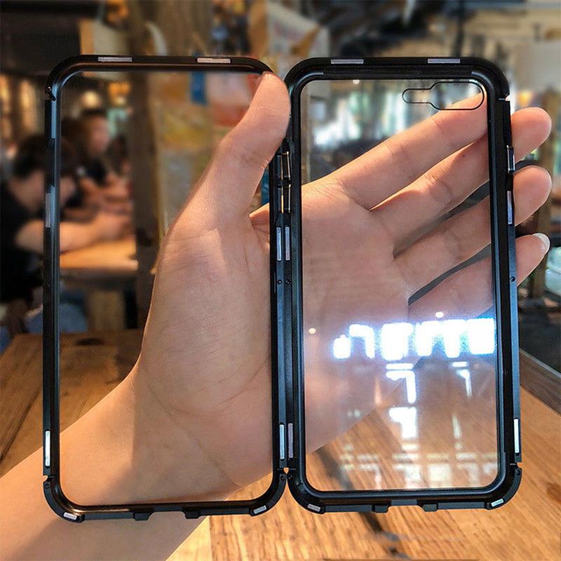 X Iphone 78 Plus Роскошный Магнитный Металлический Бампер Задняя Крышка из Закаленного Стекла Чехол